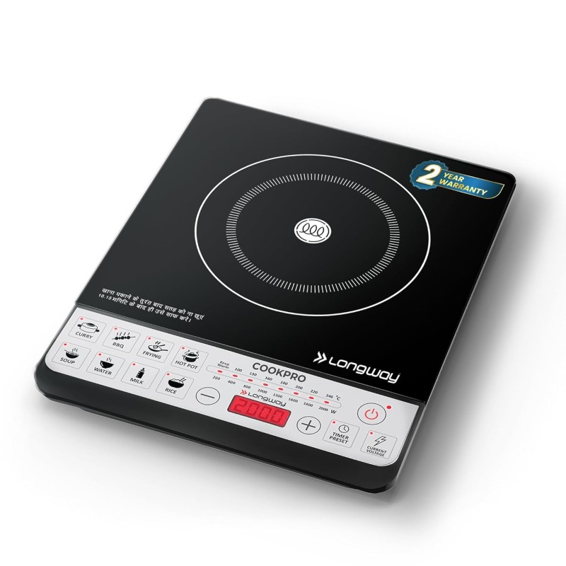 Longway Cookpro IC 2000 Watt Induction Cooktop with Auto Shut-Off & Over-Heat Protection With 8 Cooking Mode & BIS Approved (Black, Push Button)