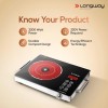 Longway Infralite Pro 2200W Infrared Induction Cooktop with Steel Grill Rack, Crystal Glass Top, Touch Panel & Digital Display Black