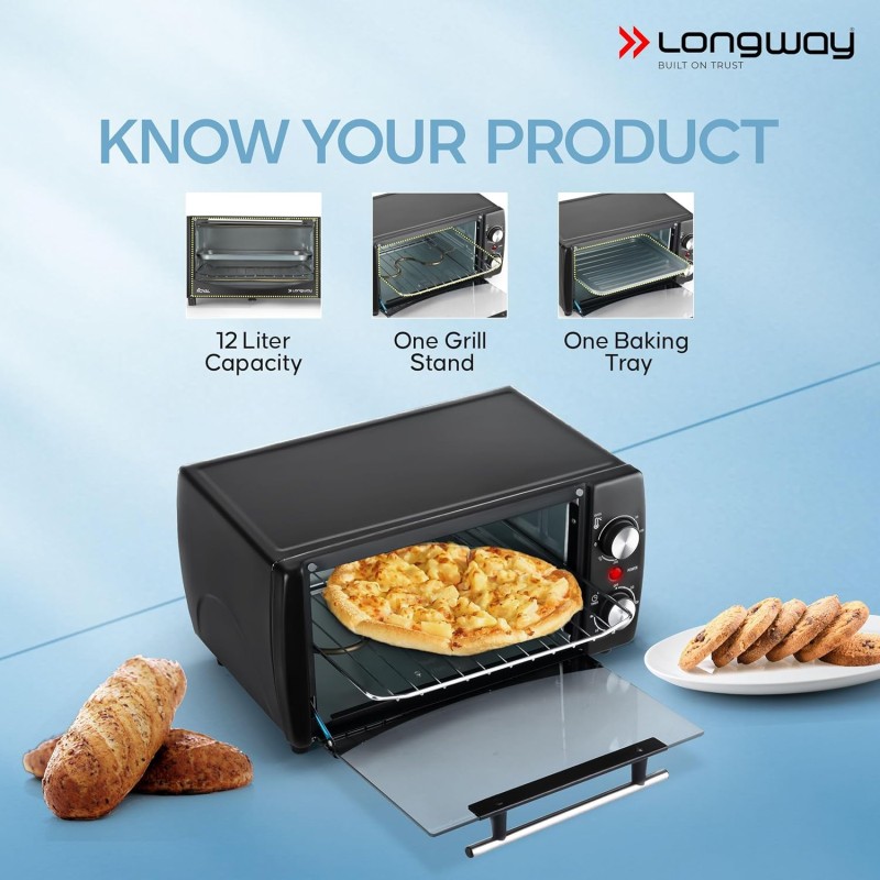Longway Royal OTG 12 Ltr Oven Toaster Griller with Heating Modes | Temperature Timer Control for Baking Pizza, Cake, Grilling Chicken & Toasting Bread|