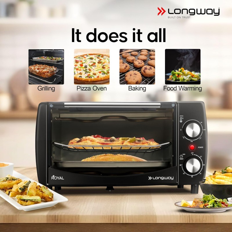 Longway Royal OTG 12 Ltr Oven Toaster Griller with Heating Modes | Temperature Timer Control for Baking Pizza, Cake, Grilling Chicken & Toasting Bread|