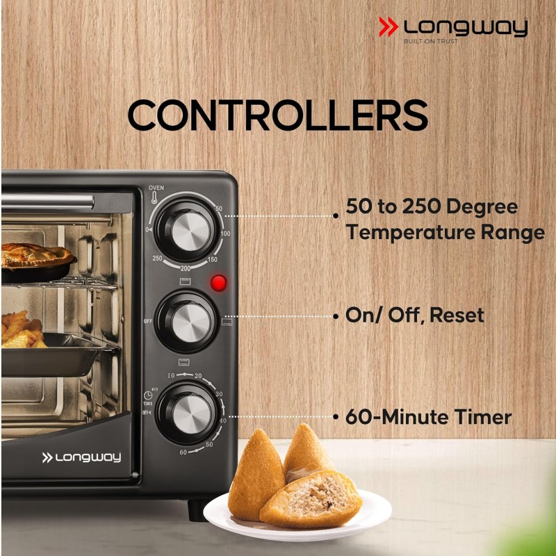 Longway Royal OTG 25 Ltr Oven Toaster Griller with Heating Modes | Temperature Timer Control for Baking Pizza (1500 W, Black)