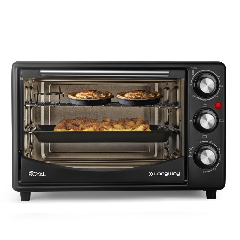 Longway Royal OTG 25 Ltr Oven Toaster Griller with Heating Modes | Temperature Timer Control for Baking Pizza (1500 W, Black)