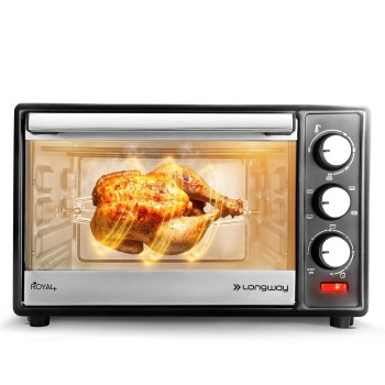 Longway Royal Plus OTG 28L Oven Toaster Griller with Illuminated Chamber, 360 °Motorized Rotisserie with Multiple Heating , (Silver)