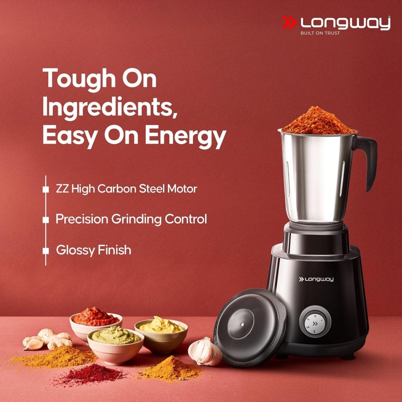 Longway Super Pro Juicer Mixer Grinder | Up to 750 Watt Powerful Motor | 4 Jars for Grinding, Mixing, Juicing Black & Gray
