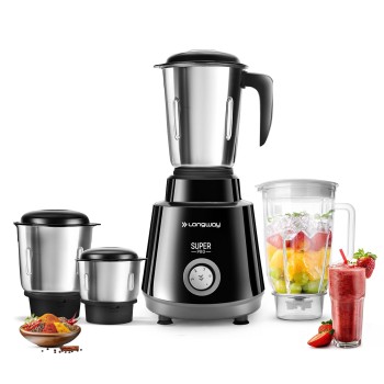 Longway Super Pro Juicer Mixer Grinder | Up to 750 Watt Powerful Motor | 4 Jars for Grinding, Mixing, Juicing Black & Gray