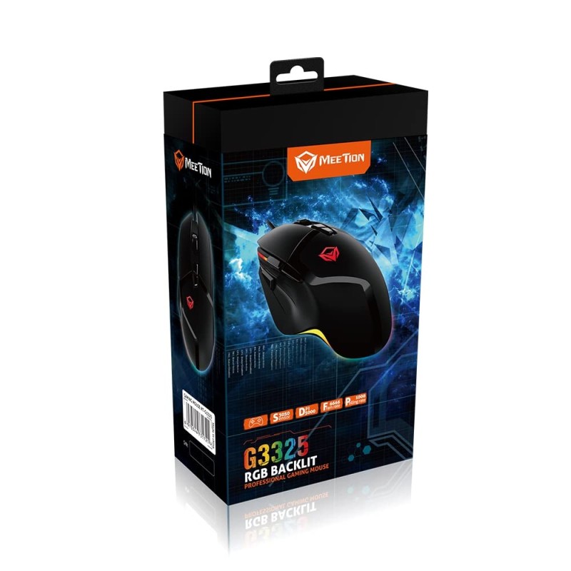 MEETION MT-G3325 Professional Wired Gaming Mouse, Up to 10000 DPI, 8 Programmable Buttons, 100 IPS Tracking Speed, Polling Rate 125-1000Hz MS, 5000 FPS, Aluminium Alloy Footpad, Compatible with PC/Mac