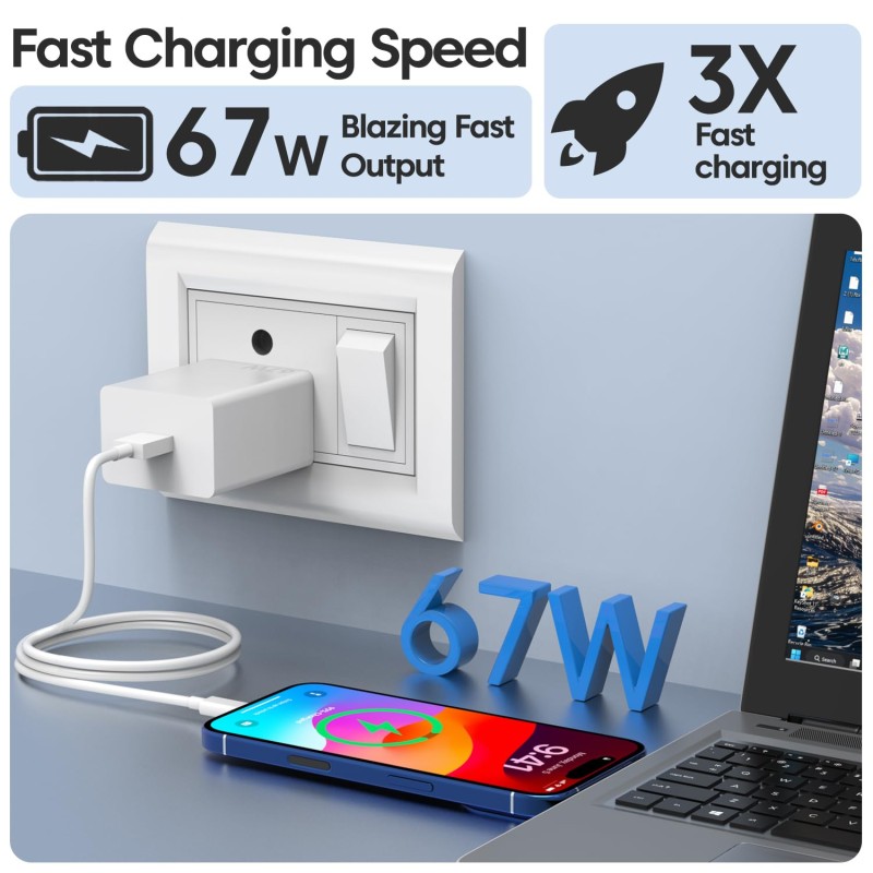 MI Xiaomi 67W Fast Charger with USB-C Cable, Quick Charge 3.0 Power Adapter Compatible with Redmi Note Series, Poco, Mi, Any Type C Devices - with Power Delivery