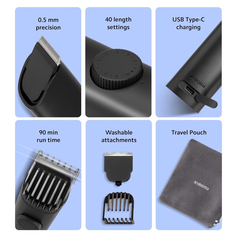 MI Xiaomi Beard Trimmer 2C With High Precision Trimming | 2 Beard Comb | USB Type-C | Fast Charging | 0.5mm Precision | 40 Length Settings | 90 Min Run Time, Black