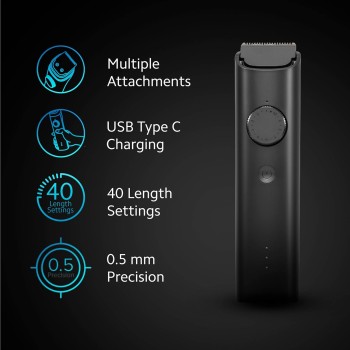 MI Xiaomi Grooming Kit,(Trimmer Kit) All-In-One Professional Styling trimmer, Body Groomer, Nose & Ear Hair Trimming blade, Beard Comb,40 Length Settings,0.5mm Precision,Type-C & 90 min Run Time,Black