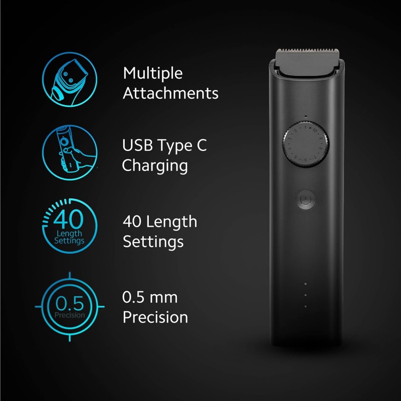 MI Xiaomi Grooming Kit,(Trimmer Kit) All-In-One Professional Styling trimmer, Body Groomer, Nose & Ear Hair Trimming blade, Beard Comb,40 Length Settings,0.5mm Precision,Type-C & 90 min Run Time,Black