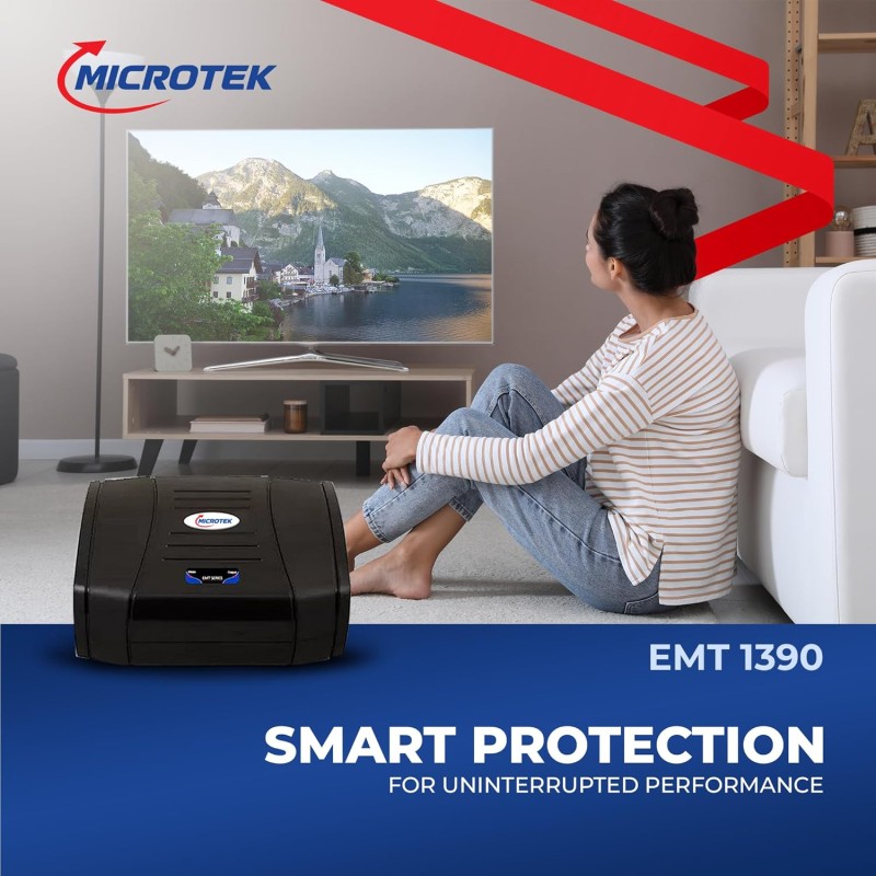 MICROTEK EMT1390 DIGITAL Automatic Voltage Stabilizer Used For Audio Visual System 1 LED TV 122cm (48'')+1 DVD/DTH (BLACK)