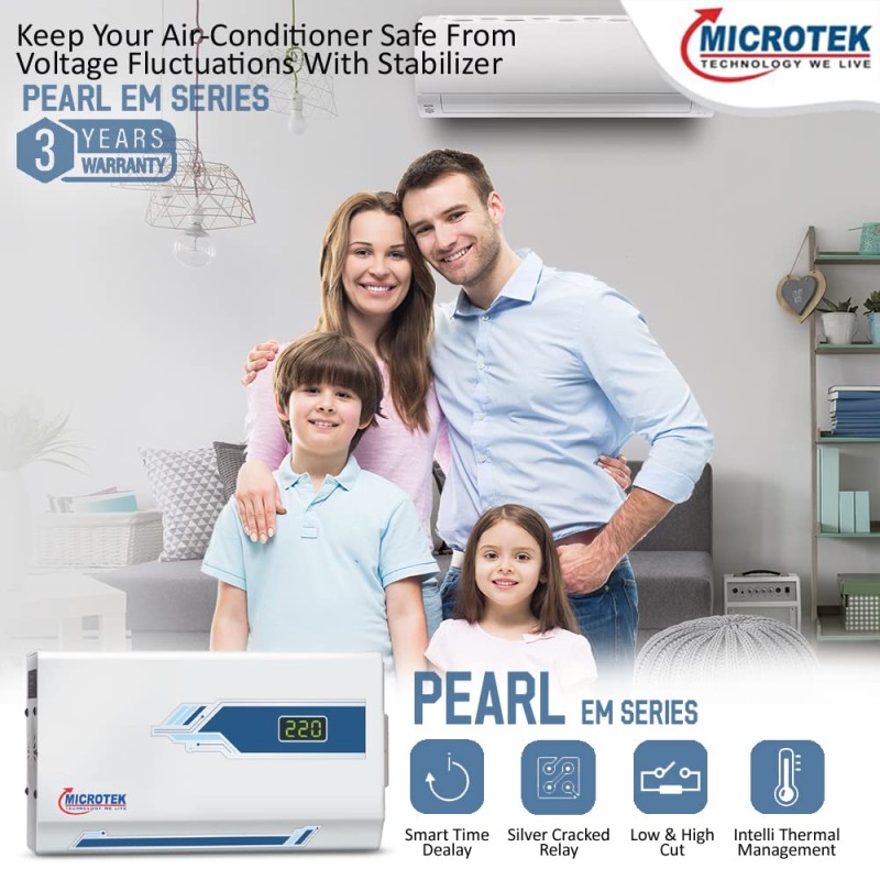 MICROTEK Pearl EM4130+ Digital Display WALL Mounted Automatic Voltage Digital Display STABILIZER (White)