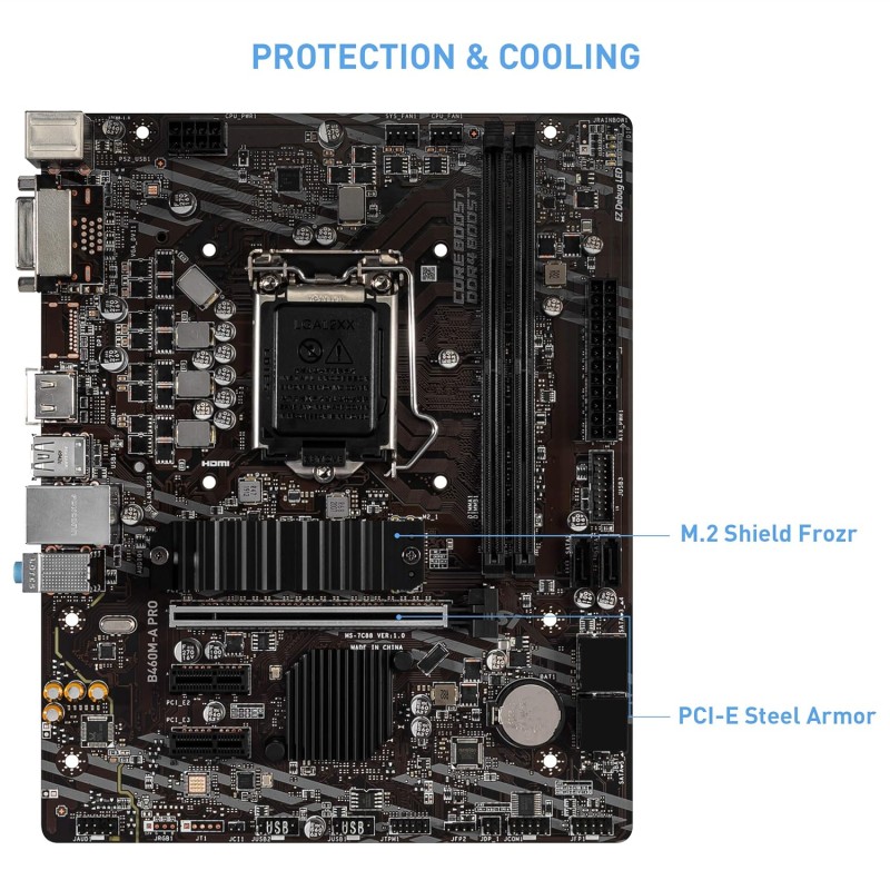 MSI B460M-A PRO ProSeries Motherboard (mATX, 10th Gen Intel Core, LGA 1200 Socket, DDR4, M.2 Slot, USB 3.2 Gen 1, 2.5G LAN, DVI/HDMI)