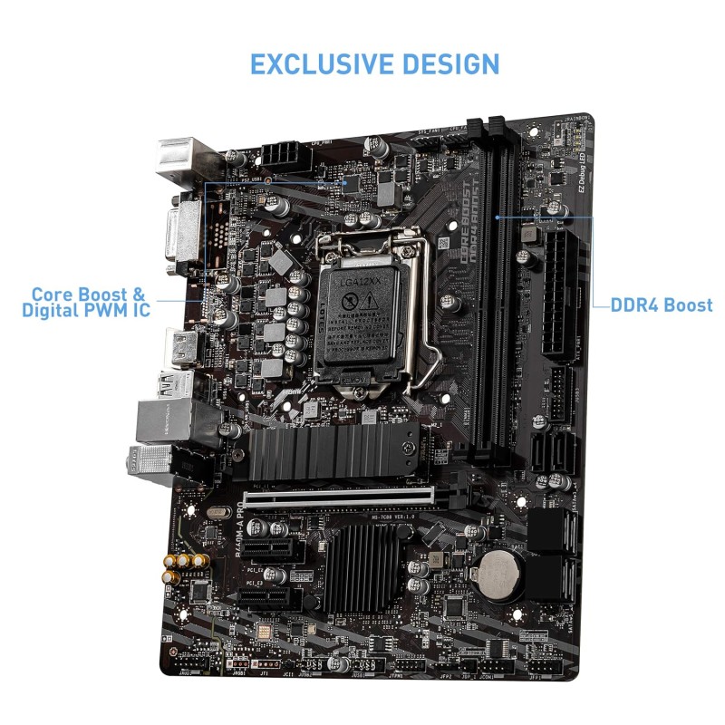 MSI B460M-A PRO ProSeries Motherboard (mATX, 10th Gen Intel Core, LGA 1200 Socket, DDR4, M.2 Slot, USB 3.2 Gen 1, 2.5G LAN, DVI/HDMI)
