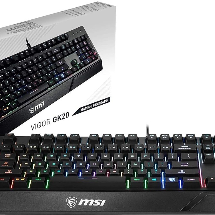 MSI Vigor GK20 US Backlit RGB Wired Dedicated Hotkeys Anti-Ghosting Water Resistant Gaming Keyboard Black
