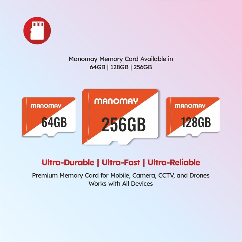 Manomay 64GB Micro Memory Card, High Speed Storage Card for Smartphones, Tablets, Cameras (64 GB)