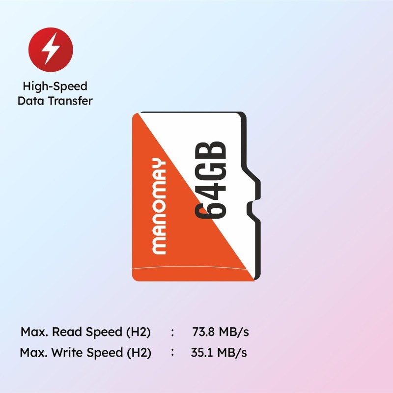 Manomay 64GB Micro Memory Card, High Speed Storage Card for Smartphones, Tablets, Cameras (64 GB)