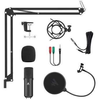 Maono AU-A03 Condenser Microphone Kit Podcast Mic with Boom Arm Microphone Stand (Black)