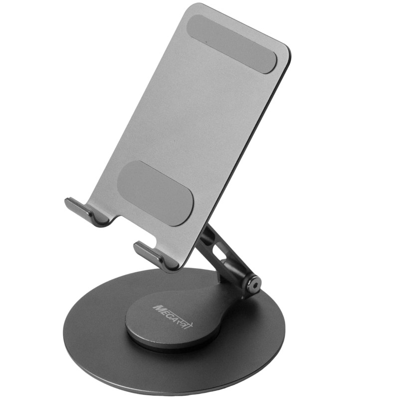MegaStro® Aluminum 360 Rotatable Phone/Tablet Stand (Under 10inch) Hands-Free Viewing (Metallic Silver)