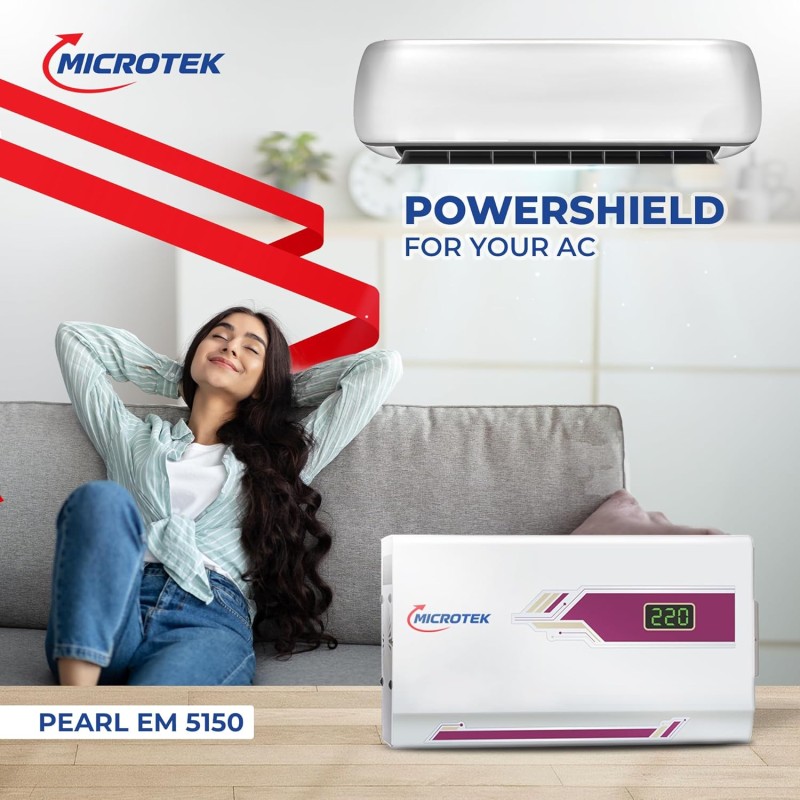 Microtek Pearl Em5150+ Automatic Voltage Stabilizer For Ac Up To 1.5 Ton Working Power 150v - 2905v