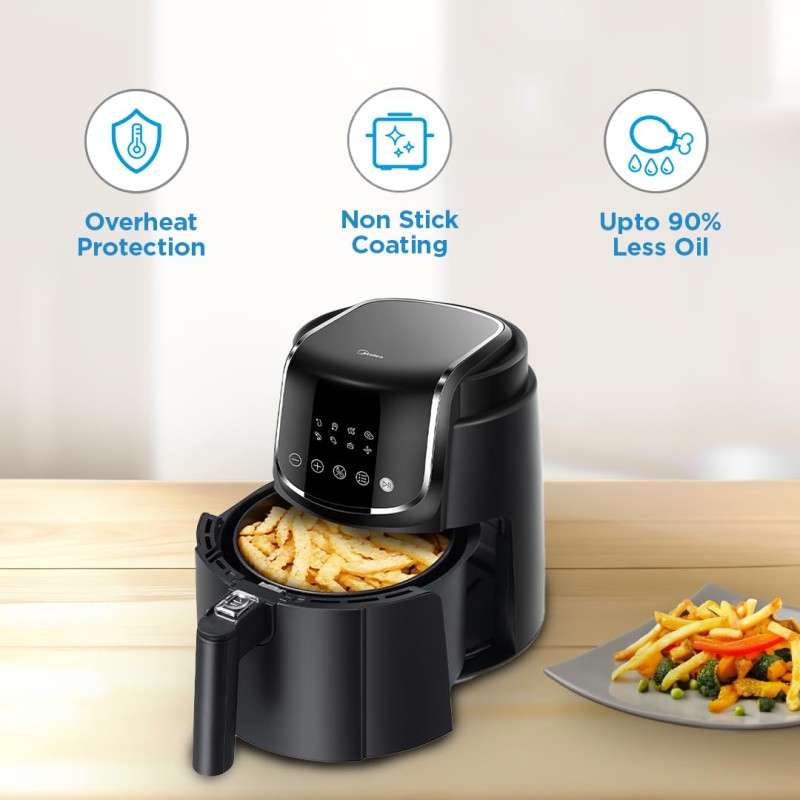 Midea 5L Air Fryer | 1500W Power | Digital display with 8 preset menu settings | Crisp Frying, Grill, Roast, Steam & Bake