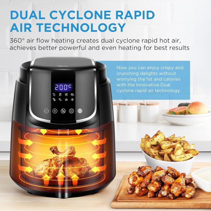 Midea 5L Air Fryer | 1500W Power | Digital display with 8 preset menu settings | Crisp Frying, Grill, Roast, Steam & Bake