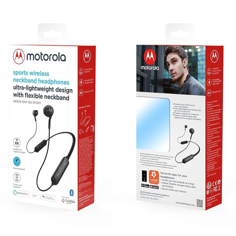 Motorola Lifestyle Ververap 105 Wireless Bluetooth in Ear Neckband Headphone with Mic (Black)