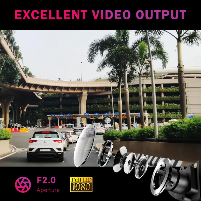 NEXDIGITRON NEO Car Dash Camera, Full HD 1080P, Made in India, 2MP CMOS Sensor, 5G 140° Wide Angle Lens, Detachable & 360° Rotatable, Super-Capacitor, DIY Installation, Upto 128GB Supported