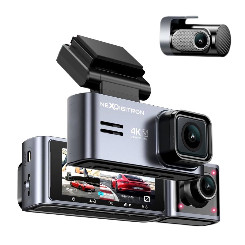 NEXDIGITRON PRIME Plus 4K Dual Channel Dash Camera with in-Built GPS Logger, Real 4K 2160P UHD Front+FHD Rear, IMX415 8MP Sensor, 3.2 Inch Screen, 5 GHz WiFi, Optional Parking Mode, Upto 256GB Support