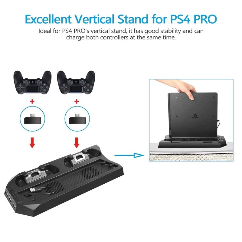 New World PS4 Pro Vertical Stand Cooling Fan Controller Charger Dock USB hub For PS4 Pro Playstation 4 Pro Console