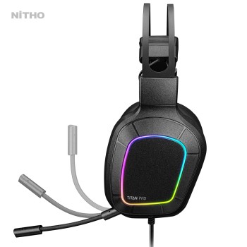 Nitho Titan PRO 7.1 Surround Gaming Headset with Cardioid Microphone for PS5, PS4, PC, Laptop, Over-Ear Stereo Wired Gaming Headphones with RGB LED Light, 3.5 mm Audio Jack, 50 mm Drivers - Black