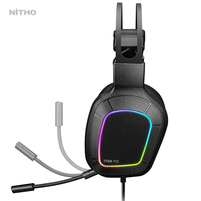 Nitho Titan PRO 7.1 Surround Gaming Headset with Cardioid Microphone for PS5, PS4, PC, Laptop, Over-Ear Stereo Wired Gaming Headphones with RGB LED Light, 3.5 mm Audio Jack, 50 mm Drivers - Black