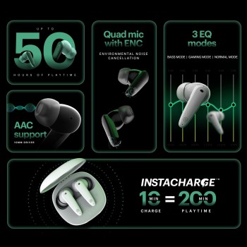 Noise Buds VS404 in Ear Truly Wireless Earbuds with 50H of Playtime,3 EQ Modes, Quad Mic with ENC, Instacharge(10 Min=200 Min),10mm Driver, BT v5.3 (Snow White)