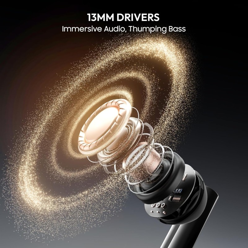 Number Navo Buds X1 w/ 50H Playtime, Dual Pairing, 13mm Speakers, ENC, 45ms Low Latency Bluetooth (Black Moon)