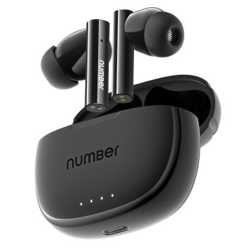 Number Navo Buds X1 w/ 50H Playtime, Dual Pairing, 13mm Speakers, ENC, 45ms Low Latency Bluetooth (Black Moon)