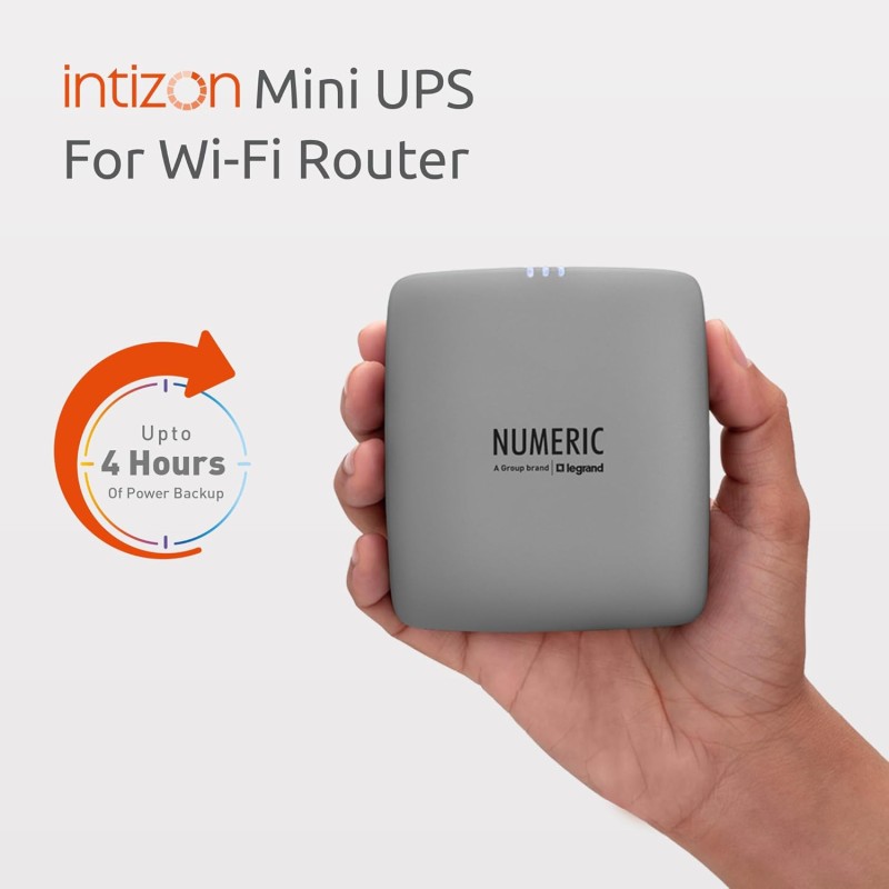 Numeric Intizon Mini UPS for Wi-Fi Routers | Up to 4 Hours PowerBackup | Wall mountable and Table Top Placement 