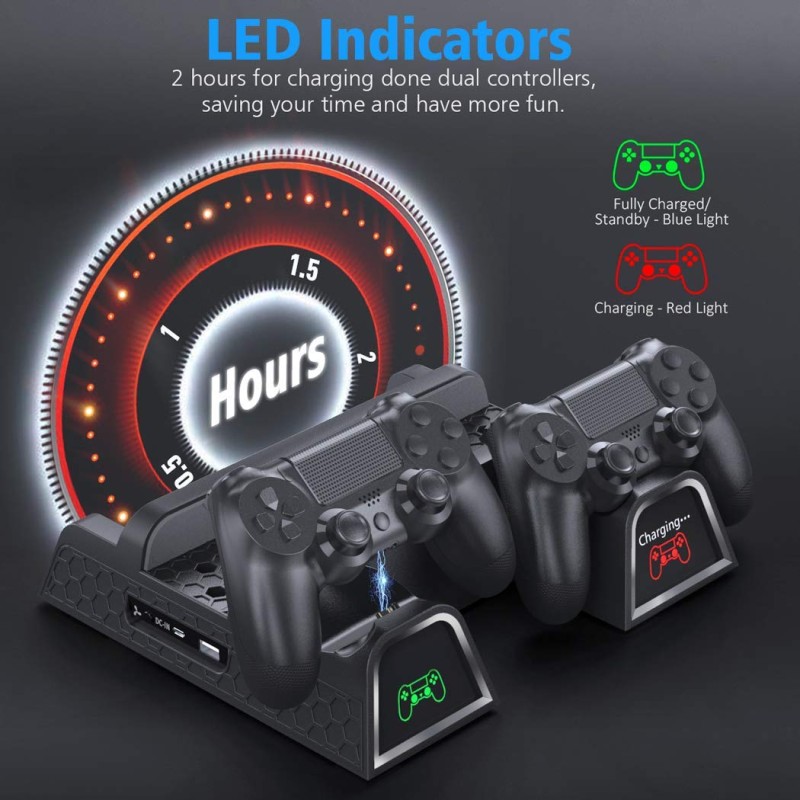 OIVO PS4 Regular/PlayStation 4 Slim/Pro Cooler, Multifunctional Vertical Cooling Stand, Controller Charger with Led Indicators