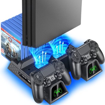 OIVO PS4 Regular/PlayStation 4 Slim/Pro Cooler, Multifunctional Vertical Cooling Stand, Controller Charger with Led Indicators