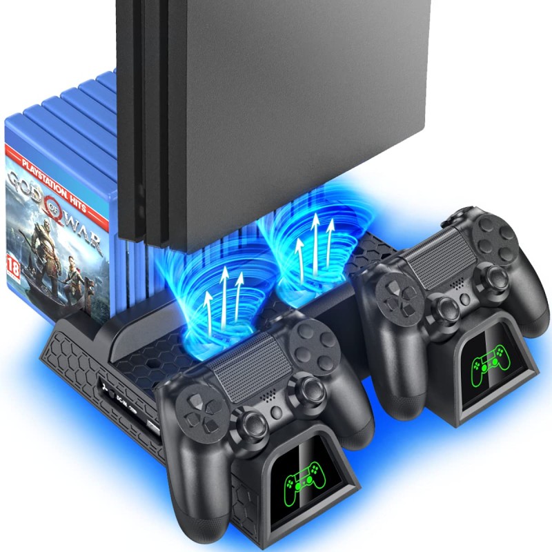 OIVO PS4 Regular/PlayStation 4 Slim/Pro Cooler, Multifunctional Vertical Cooling Stand, Controller Charger with Led Indicators