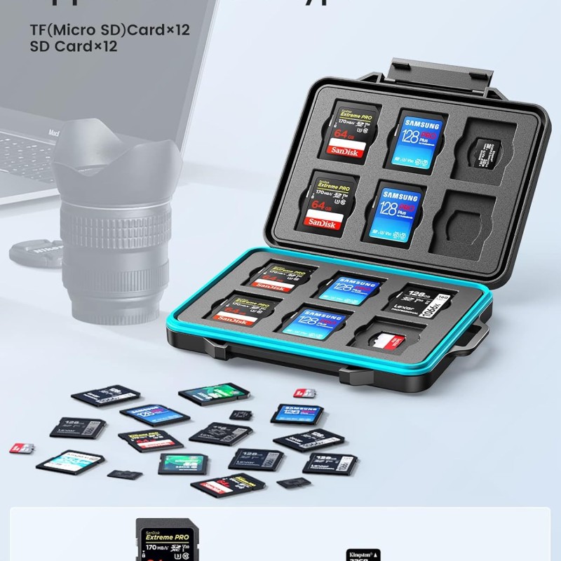 ORICO EVA SD Card Case Holder for Memory Cards,24 Slots Professional Water-Resistant Anti-Shock Holder for 12TF Card and 12 SD Card