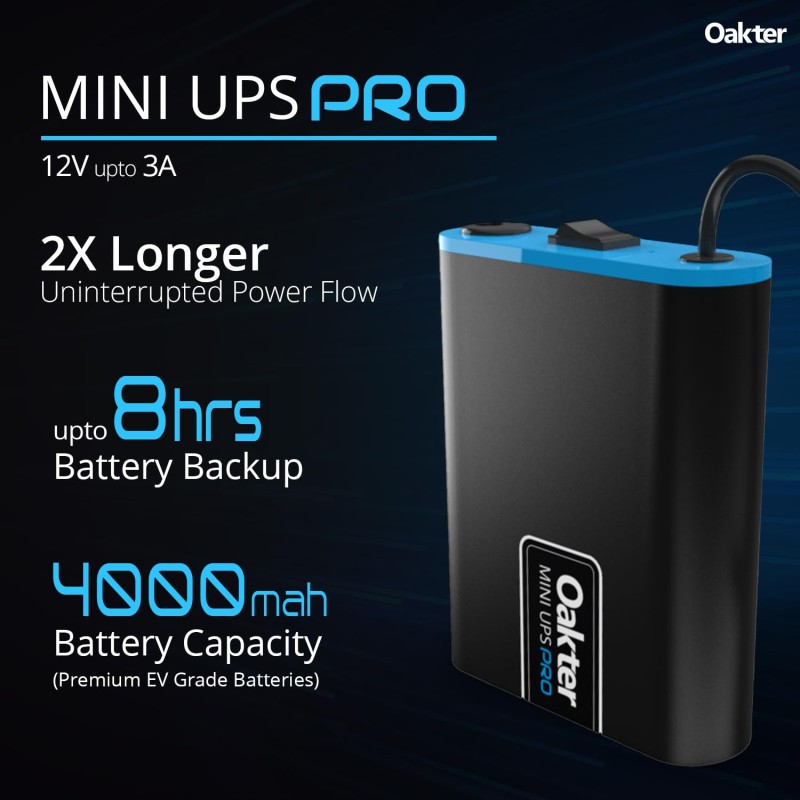 Oakter Mini UPS for 12V WiFi Router Broadband Modem | Backup Upto 4 Hours | WiFi UPS Power Backup During Power Cuts | UPS Broadband Modem | Current Surge & Deep Discharge Protection
