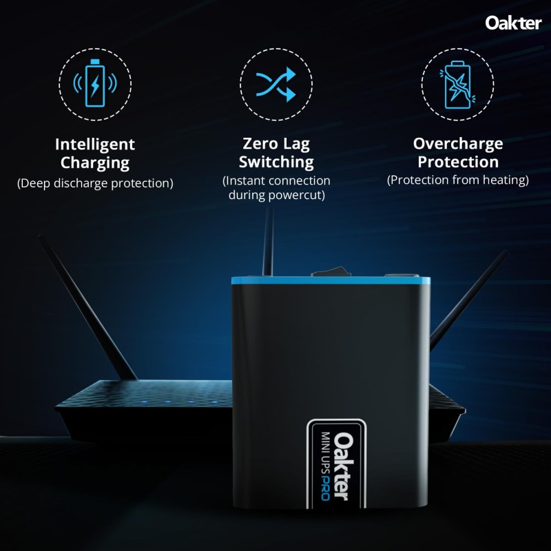 Oakter Mini UPS for 12V WiFi Router Broadband Modem | Backup Upto 4 Hours | WiFi UPS Power Backup During Power Cuts | UPS Broadband Modem | Current Surge & Deep Discharge Protection