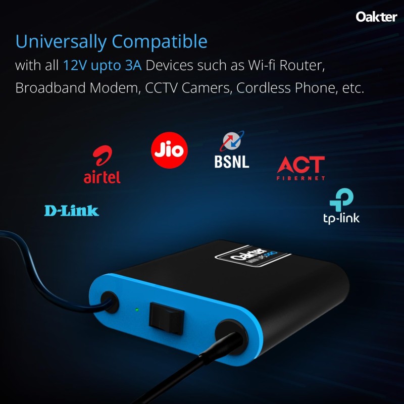 Oakter Mini UPS for 12V WiFi Router Broadband Modem | Backup Upto 4 Hours | WiFi UPS Power Backup During Power Cuts | UPS Broadband Modem | Current Surge & Deep Discharge Protection