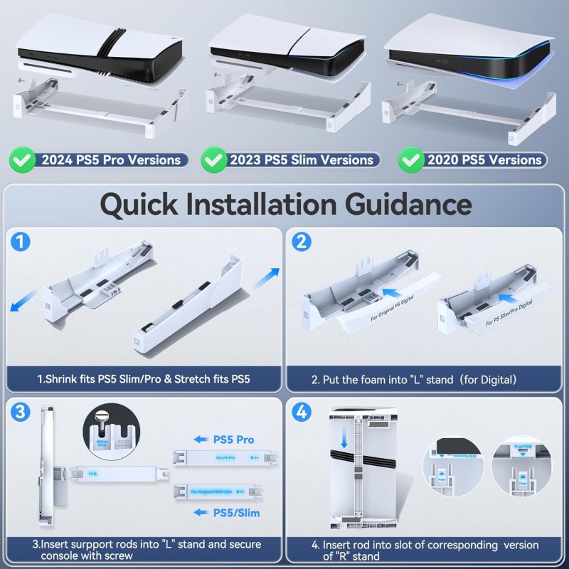 Oivo Chamunda PS5 Horizontal Stand - Accessories Base Compatible With PlayStation 5 Console Disc & Digital Editions (White)
