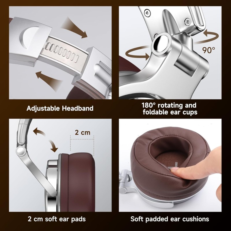 OneOdio Over Ear Headphones Studio Wired Bass Headsets with 50mm Driver, Foldable Lightweight Headphones with Shareport and Mic for DJ Monitoring Mixing Guitar PC TV with Microphone (Pro-30)