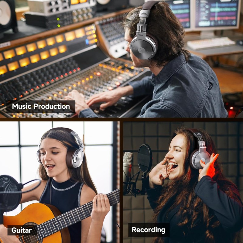 OneOdio Over Ear Headphones Studio Wired Bass Headsets with 50mm Driver, Foldable Lightweight Headphones with Shareport and Mic for DJ Monitoring Mixing Guitar PC TV with Microphone (Pro-30)