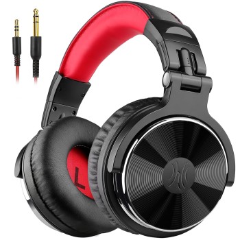 OneOdio Pro-10 Over Ear Headphone, Wired Bass Headsets with 50mm Driver, Foldable Lightweight Headphones (red)