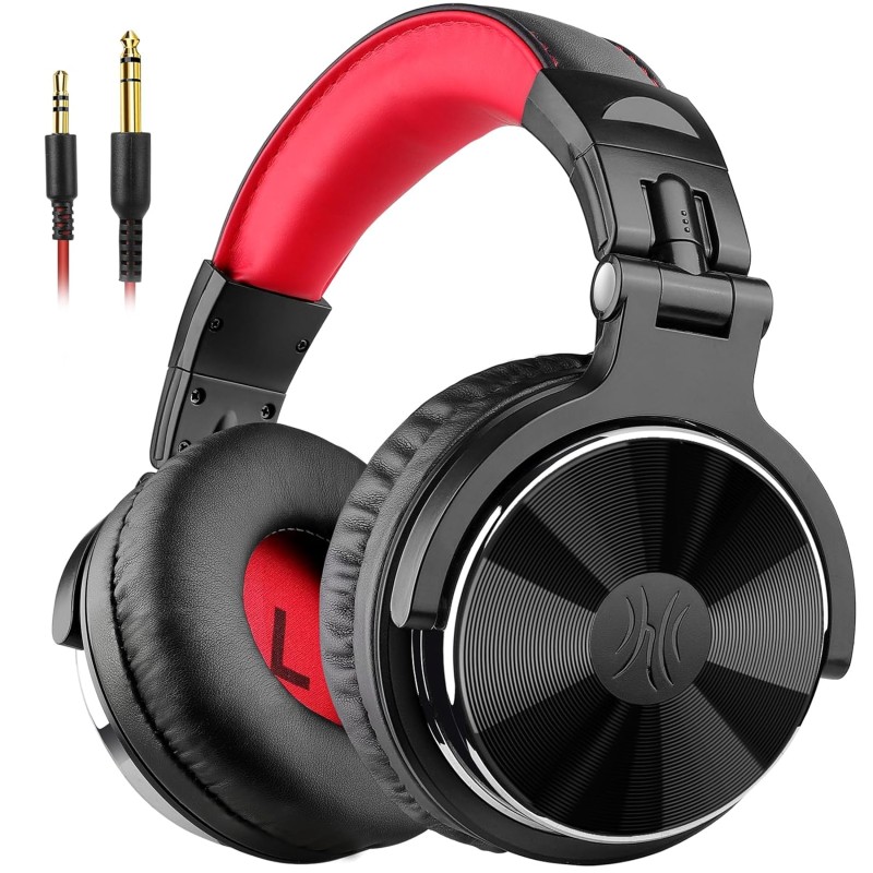 OneOdio Pro-10 Over Ear Headphone, Wired Bass Headsets with 50mm Driver, Foldable Lightweight Headphones (red)