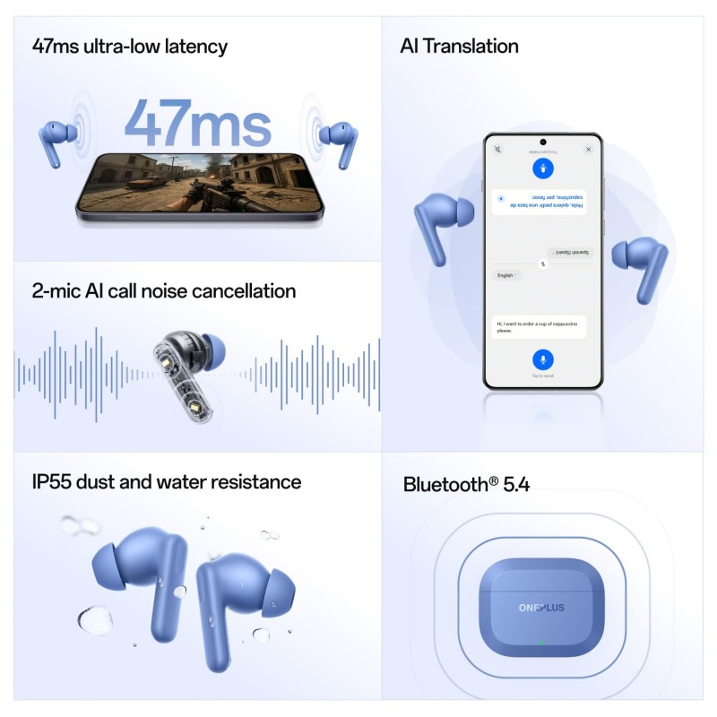 OnePlus Nord Buds 3r TWS Earbuds up to 54 Hours Playback, 2-mic Clear Calls, 3D Spatial Audio, AI Translation - Aura Blue