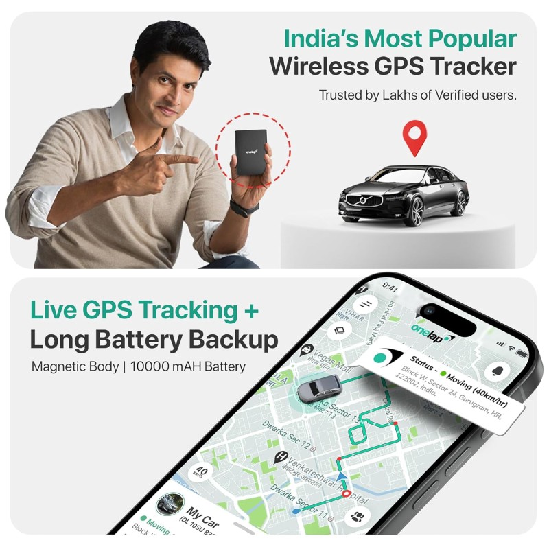 Onelap GO Portable GPS (with 12 Months 4G SIM Recharge) - Wireless GPS Tracker for Car, Kids School Bag, Scooty or Trucks